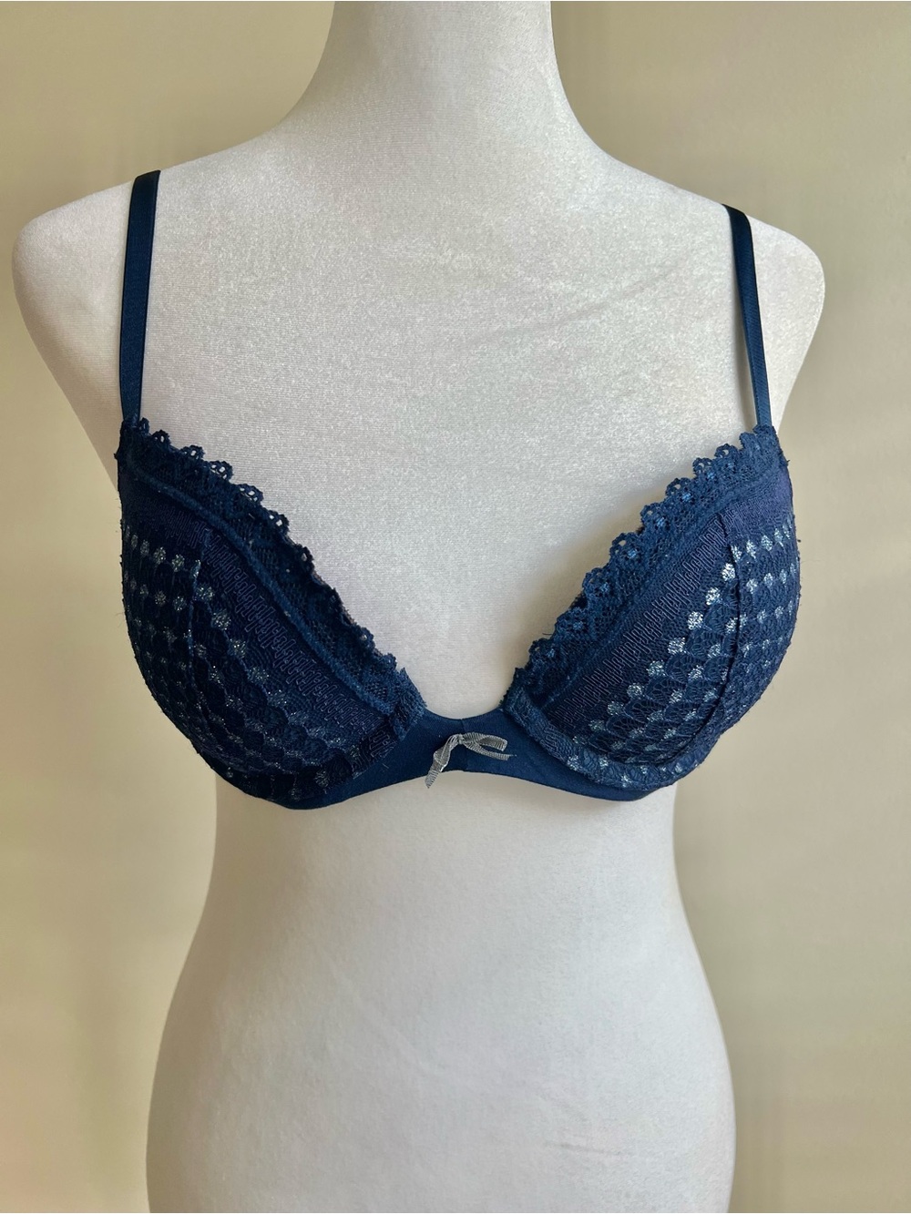 Aerie 34B Lexi Bra Navy Blue Lace Adjustable Straps